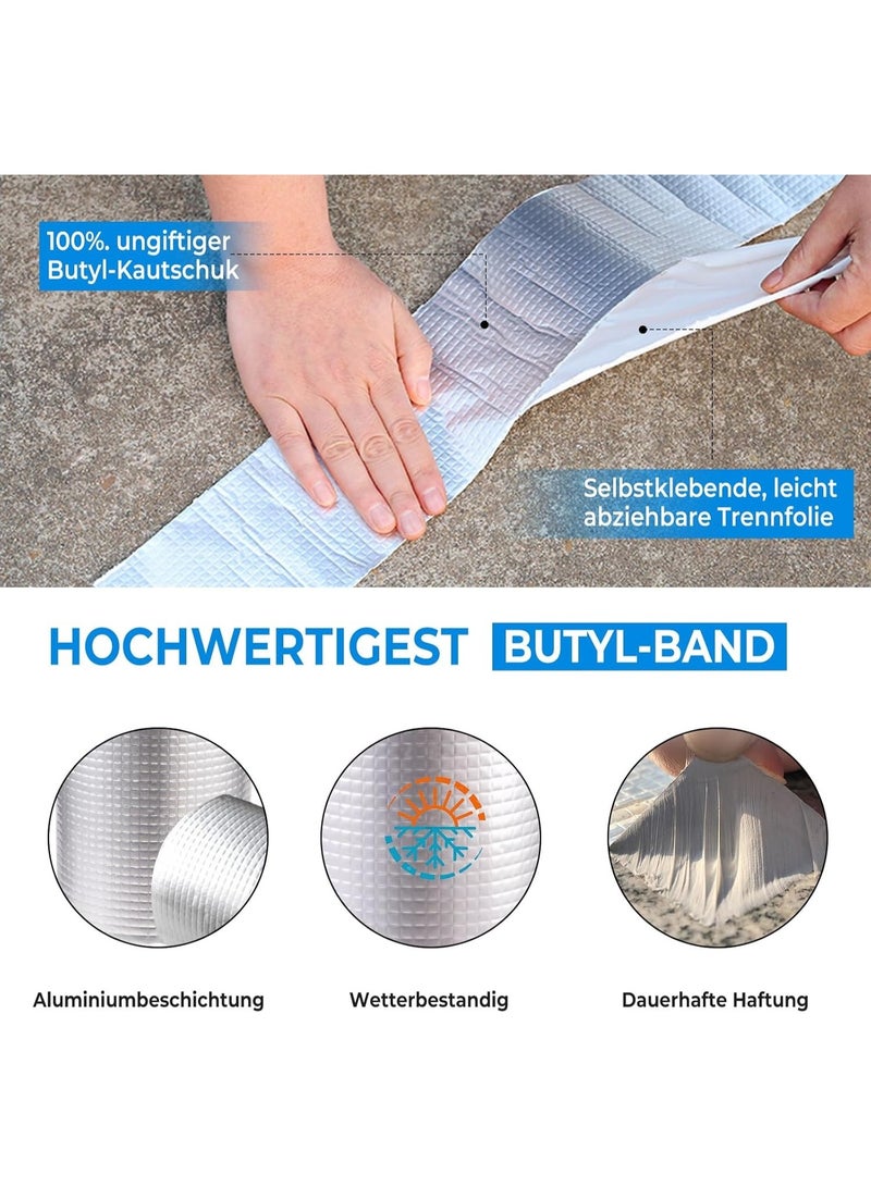 شريط مانع للتسرب من مادة البوتيل المقاومة للماء مع رقائق الألومنيوم - شريط لاصق مطاطي فائق القوة لإصلاحات الأسطح والأنابيب والمزاريب والأماكن الخارجية، يوفر حماية طويلة الأمد من التسربات والعوامل الجوية - Image 5